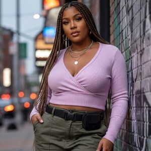 Wild Fable Lavender Purple Ribbed Long Sleeve Wrap Front Crop TopStreetwear NWOT